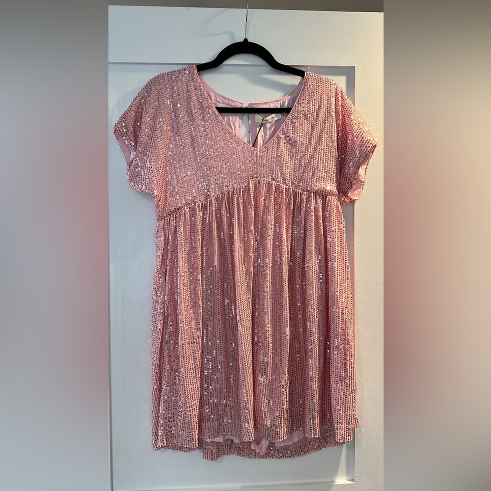 Mustard Seed Pink Sequin Romper Dress size Small